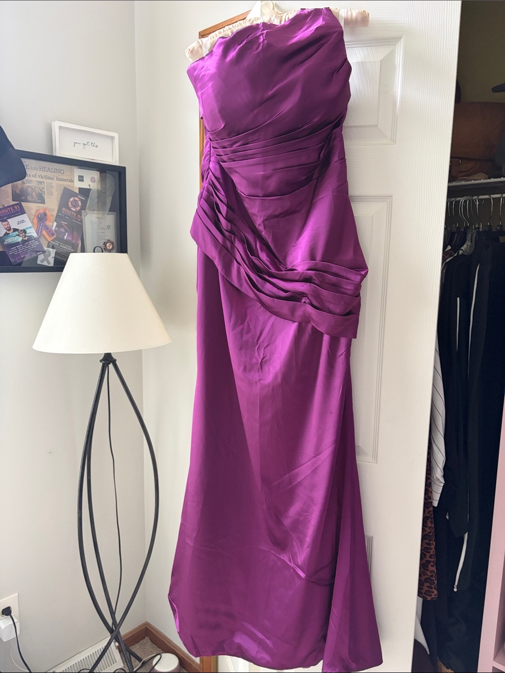 Source Unknown One-Shoulder Magenta Evening Gown